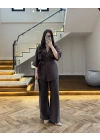 KAHVE TENSEL YARIM KOL GÖMLEK PANTOLON TAKIM-267309