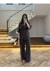 KAHVE TENSEL YARIM KOL GÖMLEK PANTOLON TAKIM-267309