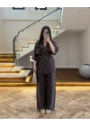KAHVE TENSEL YARIM KOL GÖMLEK PANTOLON TAKIM-267309