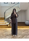 KAHVE TENSEL YARIM KOL GÖMLEK PANTOLON TAKIM-267309