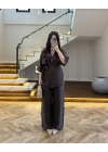 KAHVE TENSEL YARIM KOL GÖMLEK PANTOLON TAKIM-267309