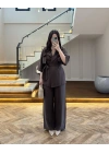 KAHVE TENSEL YARIM KOL GÖMLEK PANTOLON TAKIM-267309