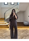 KAHVE TENSEL YARIM KOL GÖMLEK PANTOLON TAKIM-267309