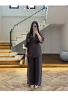 KAHVE TENSEL YARIM KOL GÖMLEK PANTOLON TAKIM-267309