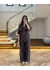 KAHVE TENSEL YARIM KOL GÖMLEK PANTOLON TAKIM-267309