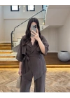 KAHVE TENSEL YARIM KOL GÖMLEK PANTOLON TAKIM-267309