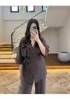 KAHVE TENSEL YARIM KOL GÖMLEK PANTOLON TAKIM-267309