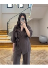 KAHVE TENSEL YARIM KOL GÖMLEK PANTOLON TAKIM-267309