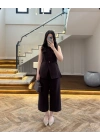 KAHVE SIFIR YAKA BAĞCIKLI YELEK PANTOLON TAKIM-267326