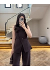 KAHVE SIFIR YAKA BAĞCIKLI YELEK PANTOLON TAKIM-267326