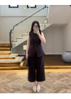 KAHVE SIFIR YAKA BAĞCIKLI YELEK PANTOLON TAKIM-267326