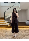 KAHVE SIFIR YAKA BAĞCIKLI YELEK PANTOLON TAKIM-267326