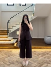 KAHVE SIFIR YAKA BAĞCIKLI YELEK PANTOLON TAKIM-267326