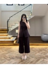 KAHVE SIFIR YAKA BAĞCIKLI YELEK PANTOLON TAKIM-267326