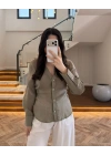 HAKİ YANDAN BÜZGÜ DETAY MODAL GÖMLEK-2283