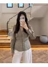 HAKİ YANDAN BÜZGÜ DETAY MODAL GÖMLEK-2283