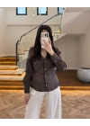 KAHVE YANDAN BÜZGÜ DETAY MODAL GÖMLEK-2283