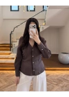 KAHVE YANDAN BÜZGÜ DETAY MODAL GÖMLEK-2283