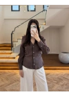 KAHVE YANDAN BÜZGÜ DETAY MODAL GÖMLEK-2283
