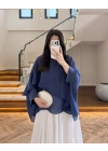 LACİVERT UÇUŞAN PELERİN BLUZ -5026