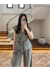 HAKİ BELİ KUŞAKLI YELEK PANTOLON TAKIM-580769