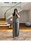 HAKİ BELİ KUŞAKLI YELEK PANTOLON TAKIM-580769