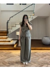HAKİ BELİ KUŞAKLI YELEK PANTOLON TAKIM-580769