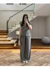 HAKİ BELİ KUŞAKLI YELEK PANTOLON TAKIM-580769