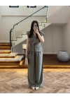 HAKİ BELİ KUŞAKLI YELEK PANTOLON TAKIM-580769