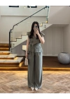 HAKİ BELİ KUŞAKLI YELEK PANTOLON TAKIM-580769
