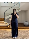 LACİVERT BELİ KUŞAKLI YELEK PANTOLON TAKIM-580769