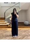 LACİVERT BELİ KUŞAKLI YELEK PANTOLON TAKIM-580769