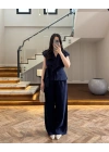 LACİVERT BELİ KUŞAKLI YELEK PANTOLON TAKIM-580769