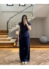 LACİVERT BELİ KUŞAKLI YELEK PANTOLON TAKIM-580769