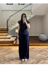LACİVERT BELİ KUŞAKLI YELEK PANTOLON TAKIM-580769