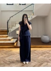 LACİVERT BELİ KUŞAKLI YELEK PANTOLON TAKIM-580769