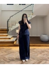 LACİVERT BELİ KUŞAKLI YELEK PANTOLON TAKIM-580769