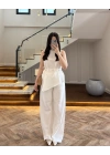 BEYAZ ASİMETRİK BLUZ PANTOLON TAKIM-8784