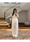 BEYAZ ASİMETRİK BLUZ PANTOLON TAKIM-8784