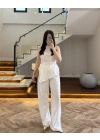 BEYAZ ASİMETRİK BLUZ PANTOLON TAKIM-8784