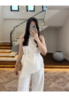 BEYAZ ASİMETRİK BLUZ PANTOLON TAKIM-8784