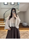 KAHVE PUANTİYELİ PANÇO BLUZ-5074