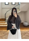 SİYAH BEYAZ PUANTİYELİ PANÇO BLUZ-5074