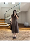 KAHVE VOLAN DETAY ELBİSE-2370