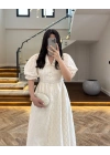 EKRU BEBE YAKA BALON KOL ELBİSE-8869