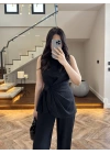 TASARIM BLUZ PANTOLON TAKIM SİYAH-9083