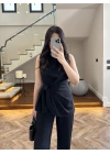 TASARIM BLUZ PANTOLON TAKIM SİYAH-9083