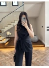 TASARIM BLUZ PANTOLON TAKIM SİYAH-9083