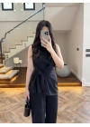 TASARIM BLUZ PANTOLON TAKIM SİYAH-9083