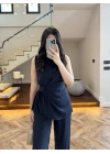 TASARIM BLUZ PANTOLON TAKIM LACİVERT-9083